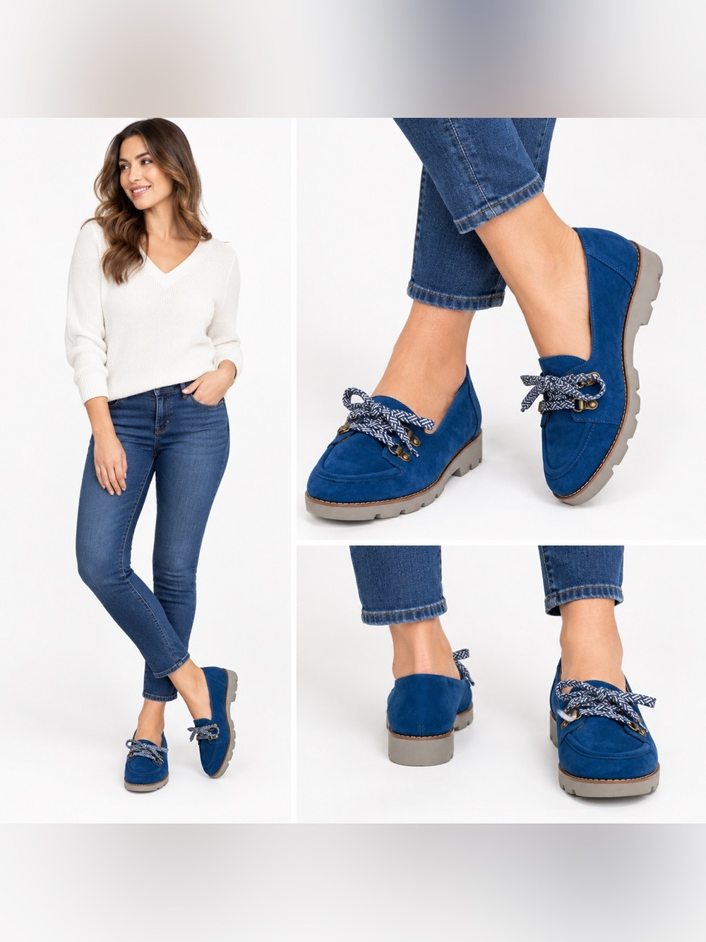 Vionic Teagan Women’s Blue Suede Lace-Up Loafers Comfort Lug Sole Casual Shoes